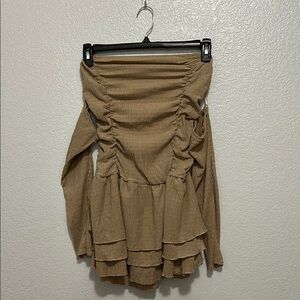 Elegant Tan Ruched Dress